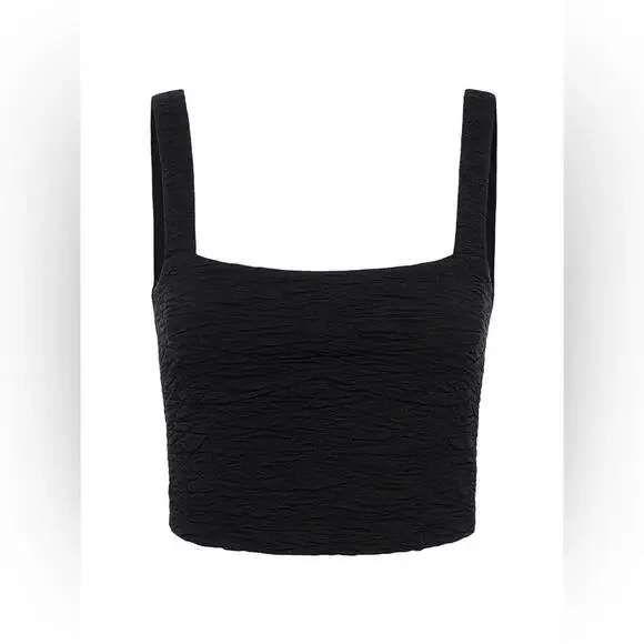 NWT GOOD AMERICAN SZ M Black Textured Square Neck Crop Top Goth Festival $129 - Picture 5 of 12